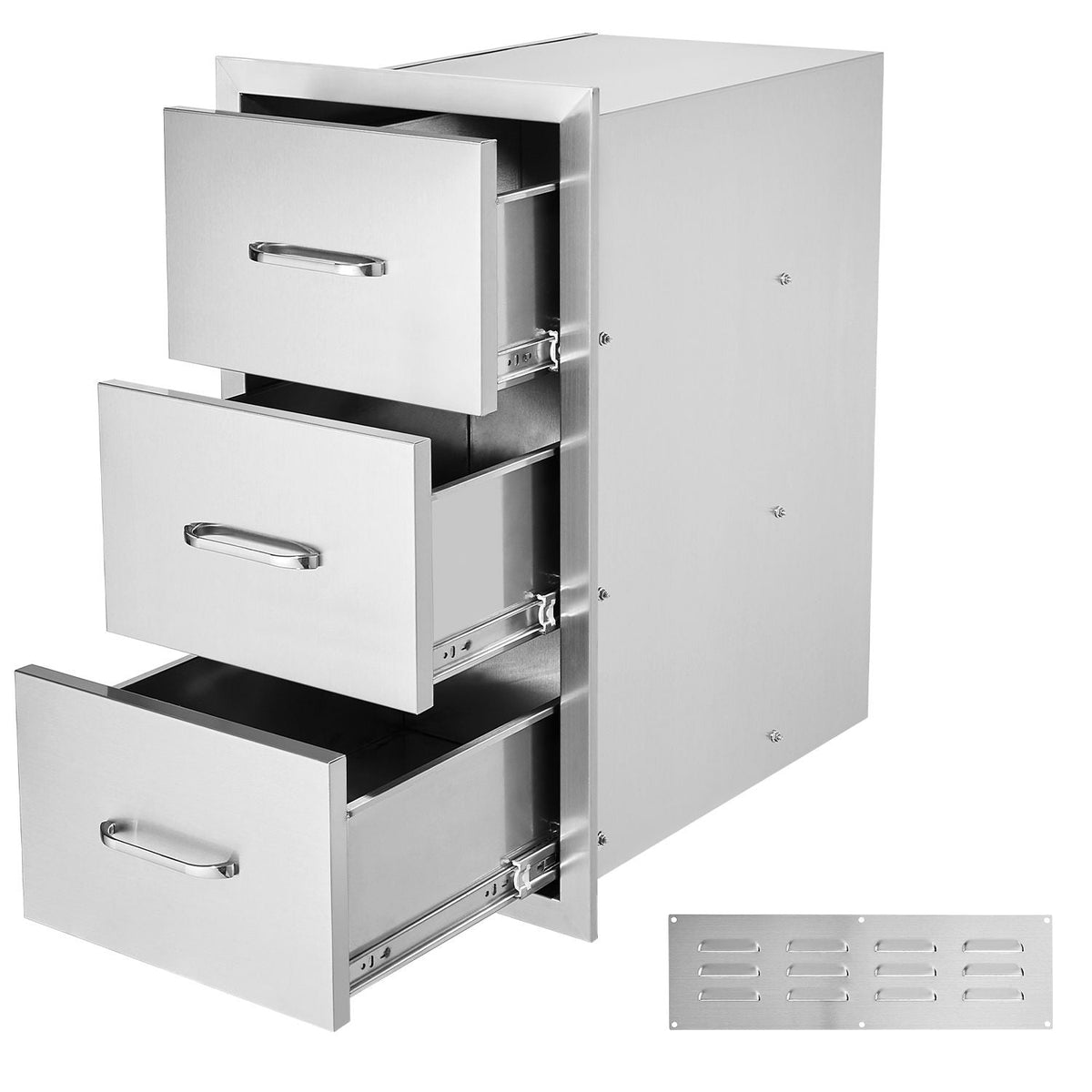 Outdoor Kitchen Drawers, 16.5"W x 29"H x 20.5"D Triple Access Drawers, Stainless Steel Flush Mount Cabinets, BBQ Island Drawers Storage with Paper Towel Holder & Handle, for Patio Grill Station