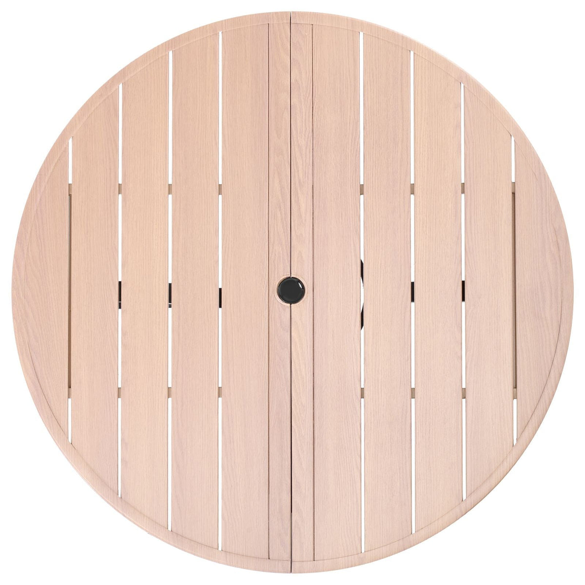 Outdoor Patio Dining Table, 41 inch Round Wood-Like Steel Slat Backyard Bistro Coffee Tables for 4, with 1.5 in Umbrella Hole, Outside All-Weather Large Furniture for Lawn Garden Porch, Gray