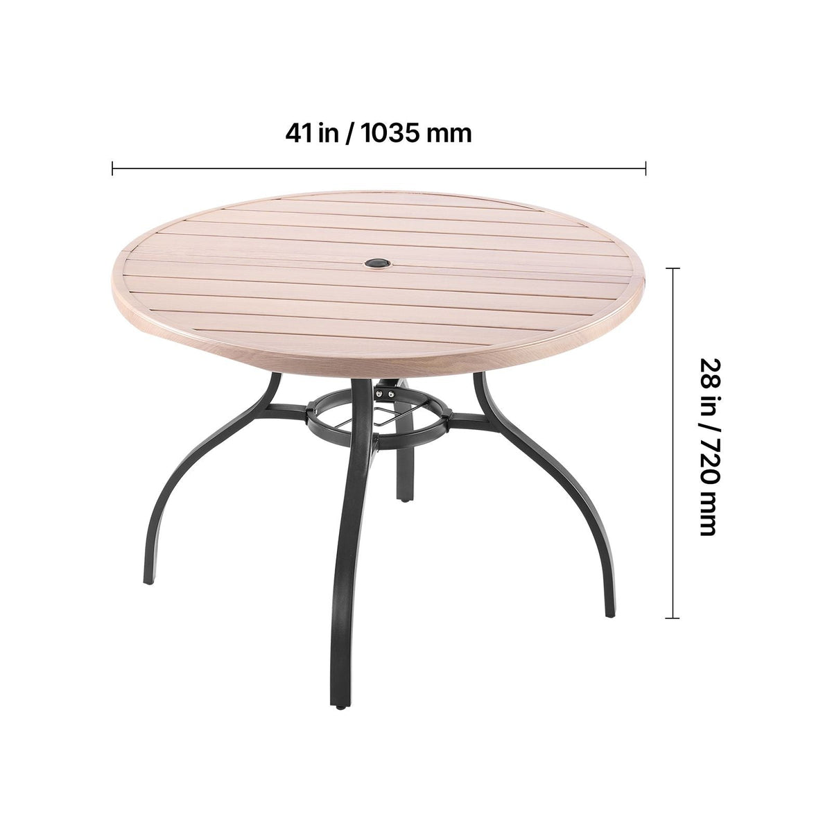 Outdoor Patio Dining Table, 41 inch Round Wood-Like Steel Slat Backyard Bistro Coffee Tables for 4, with 1.5 in Umbrella Hole, Outside All-Weather Large Furniture for Lawn Garden Porch, Gray