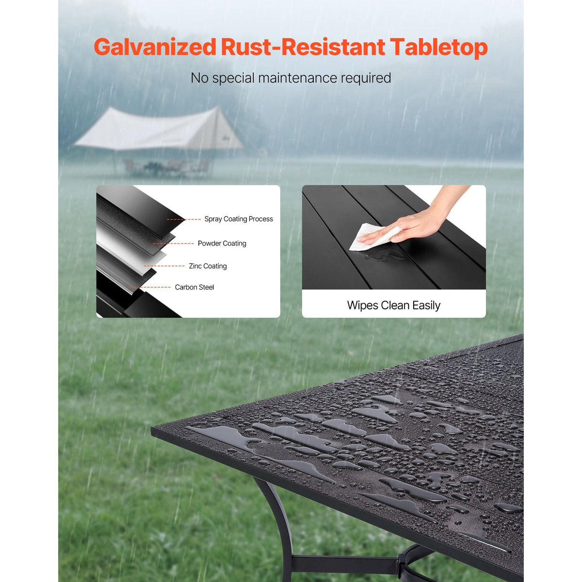 Outdoor Patio Dining Table, 59 inch Long Rectangular Metal Steel Slat Backyard Bistro Tables for 4-6, with 1.5 in Umbrella Hole, All-Weather Large Furniture for Lawn Garden Porch, Black