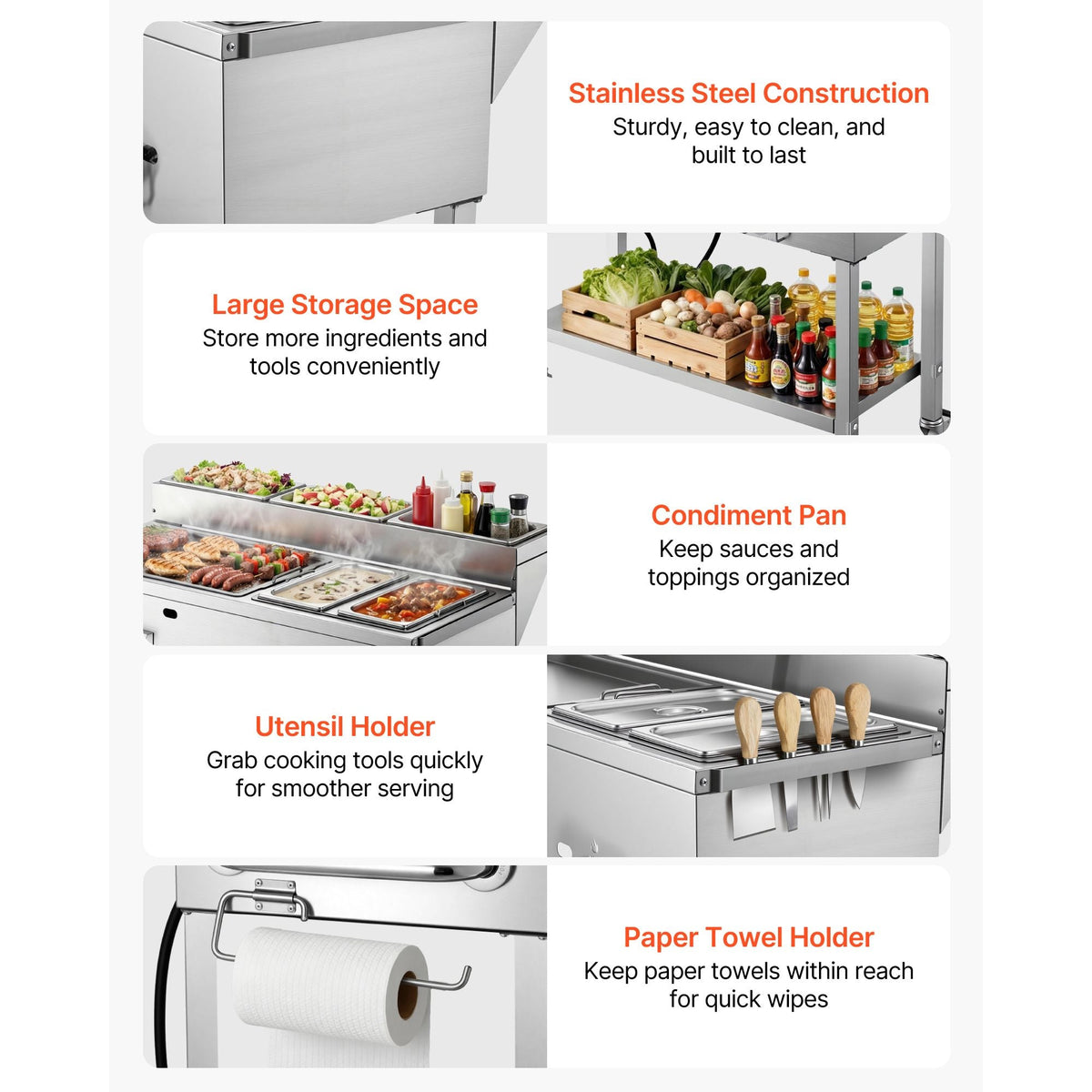 Outdoor Propane Griddle, 3 Burners (11,600 BTU Each), Commercial Stainless Steel Griddle with Two 1/3 Size Food Warming Pans, Portable Cart with 4 Lockable Wheels, for Hot Dogs, Burgers & Meats