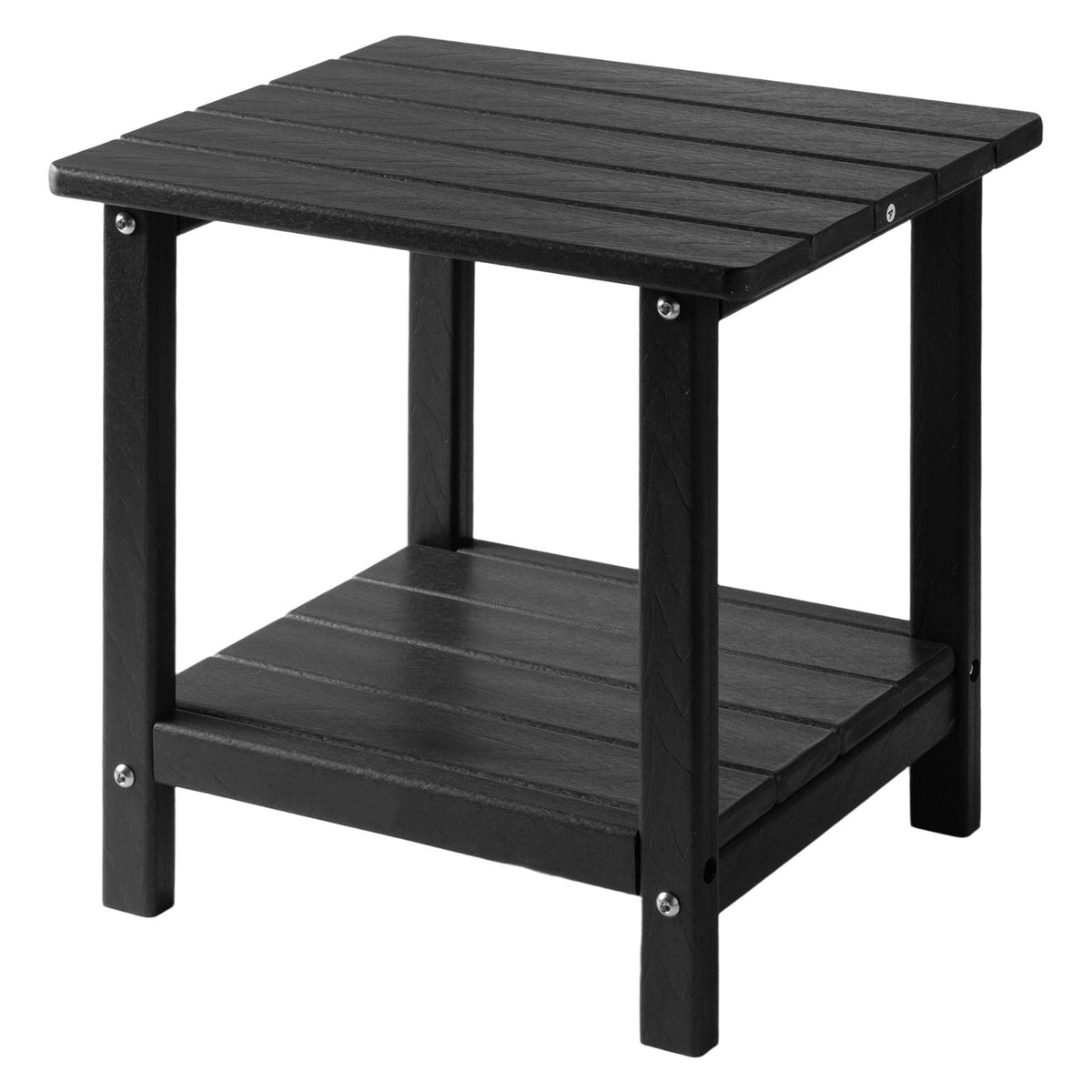 Outdoor Side Table, 17.72W x 14.96D x 17.32H Inch, Double Layer HDPE Outside End Table for Easy Maintenance, Withstand Harsh Weather, Fit for Patio, Pool, Beach, Porch, Indoor, Backyard, Black