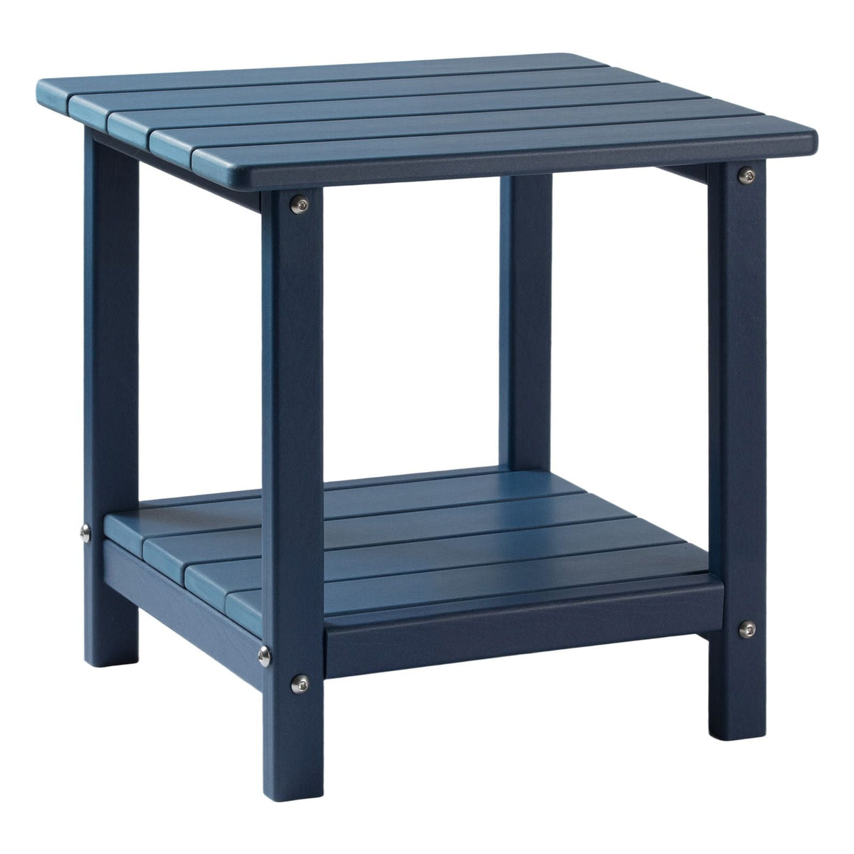 Outdoor Side Table, 17.72W x 14.96D x 17.32H Inch, Double Layer HDPE Outside End Table for Easy Maintenance, Withstand Harsh Weather, Fit for Patio, Pool, Beach, Porch, Indoor, Backyard, Blue
