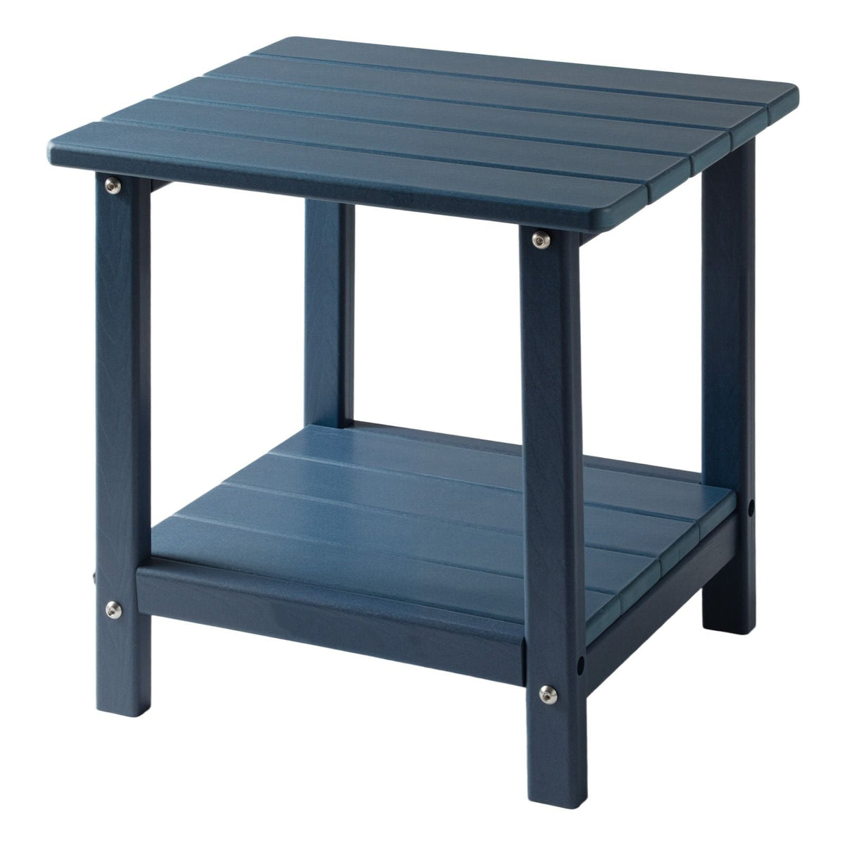 Outdoor Side Table, 17.72W x 14.96D x 17.32H Inch, Double Layer HDPE Outside End Table for Easy Maintenance, Withstand Harsh Weather, Fit for Patio, Pool, Beach, Porch, Indoor, Backyard, Blue