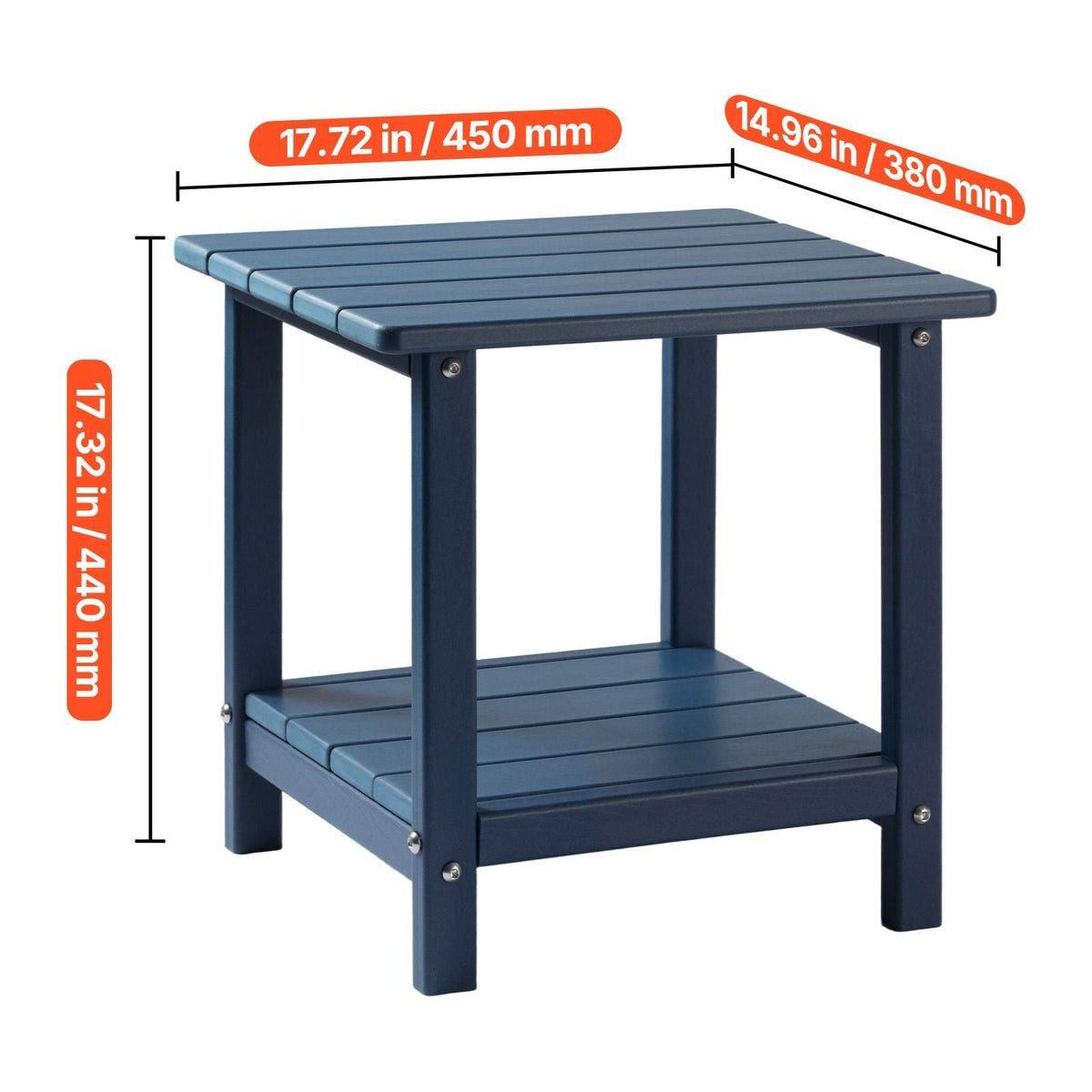 Outdoor Side Table, 17.72W x 14.96D x 17.32H Inch, Double Layer HDPE Outside End Table for Easy Maintenance, Withstand Harsh Weather, Fit for Patio, Pool, Beach, Porch, Indoor, Backyard, Blue