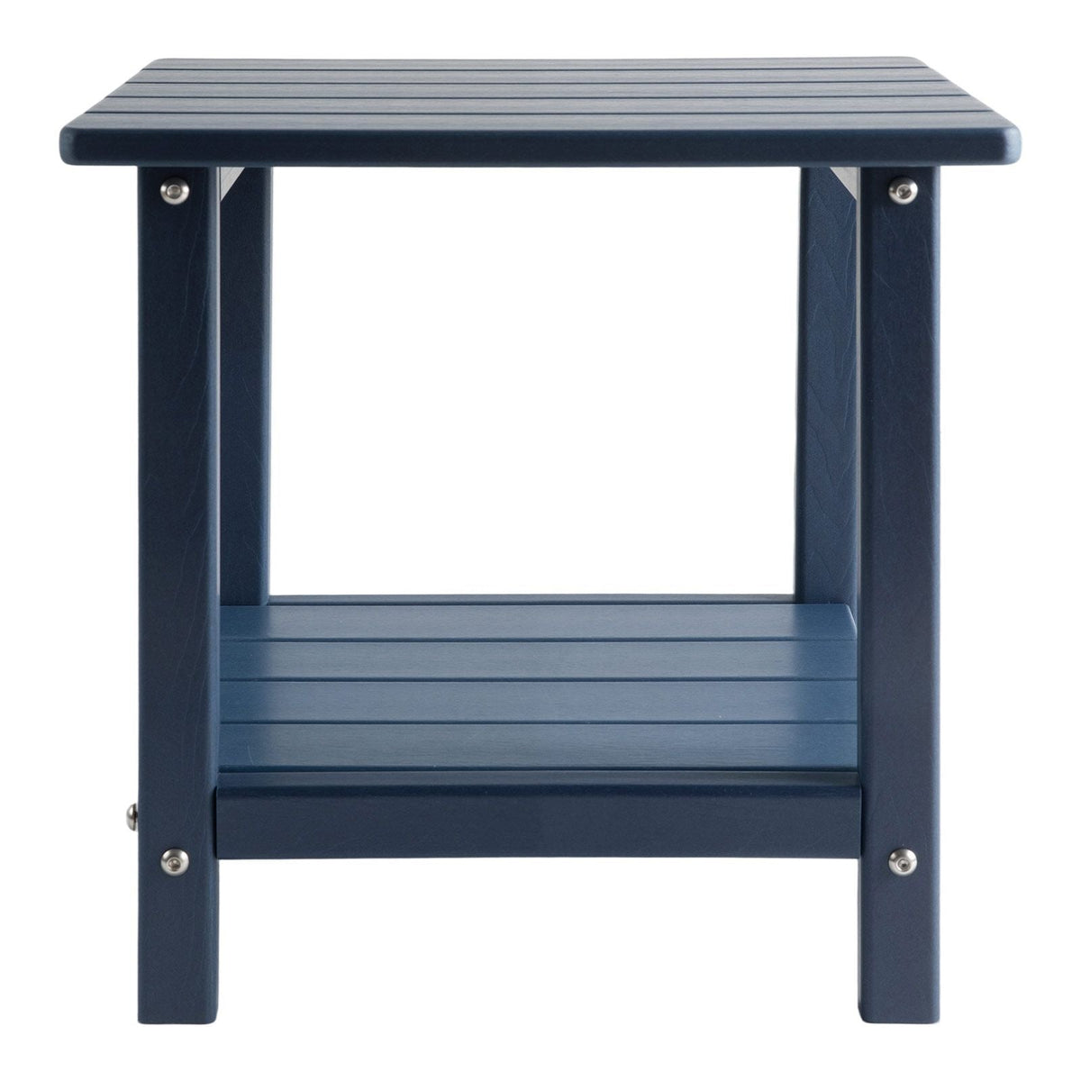 Outdoor Side Table, 17.72W x 14.96D x 17.32H Inch, Double Layer HDPE Outside End Table for Easy Maintenance, Withstand Harsh Weather, Fit for Patio, Pool, Beach, Porch, Indoor, Backyard, Blue