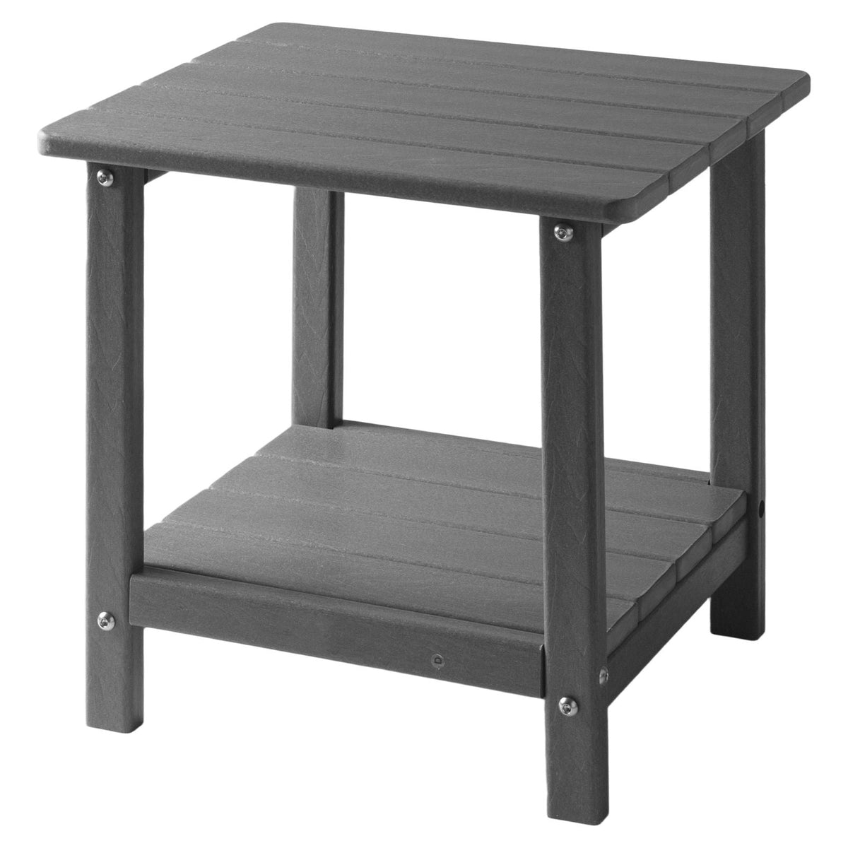 Outdoor Side Table, 17.72W x 14.96D x 17.32H Inch, Double Layer HDPE Outside End Table for Easy Maintenance, Withstand Harsh Weather, Fit for Patio, Pool, Beach, Porch, Indoor, Backyard, Grey