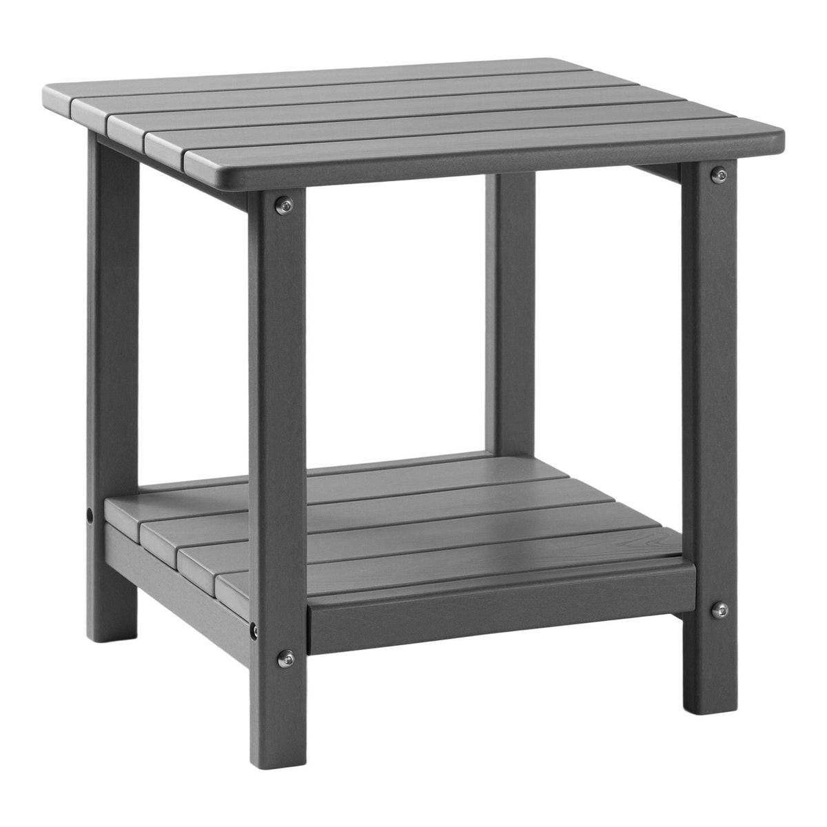 Outdoor Side Table, 17.72W x 14.96D x 17.32H Inch, Double Layer HDPE Outside End Table for Easy Maintenance, Withstand Harsh Weather, Fit for Patio, Pool, Beach, Porch, Indoor, Backyard, Grey