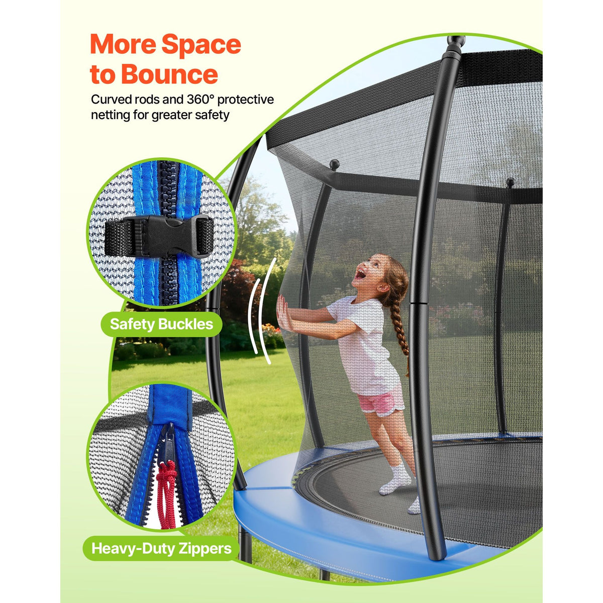 Outdoor Trampoline, 10FT Recreational Trampoline, ASTM Approved Trampolines with Enclosure Net & Thickened Pad, Max 265 lbs Weight Capacity, Anti-Rust Backyard Trampolines for Kids & Adults