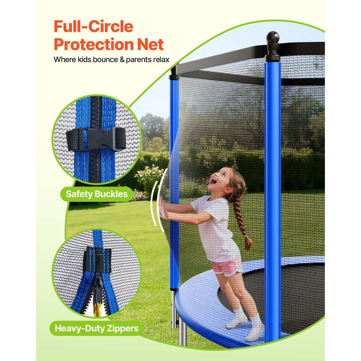 Outdoor Trampoline, 12FT Round Recreational Trampoline with Enclosure Net, ASTM Approved, Heavy Duty Trampolines, Max 400 lbs Weight Capacity, Anti-Rust Backyard Trampolines for Kids & Adults