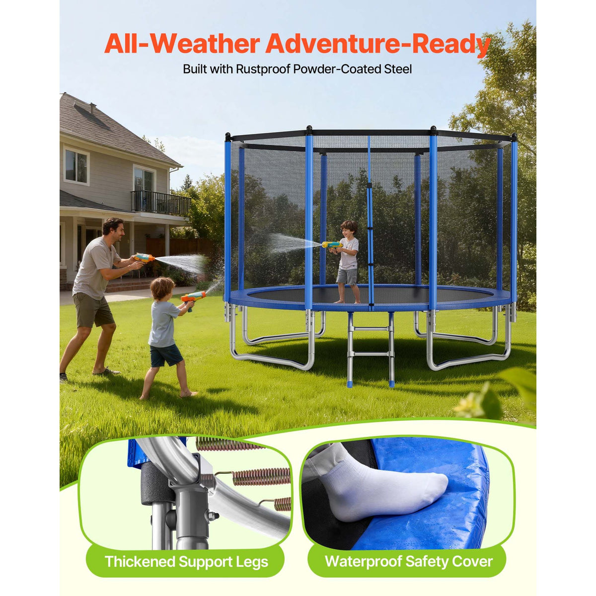 Outdoor Trampoline, 14FT Round Recreational Trampoline with Enclosure Net, ASTM Approved, Heavy Duty Trampolines, Max 450 lbs Weight Capacity, Anti-Rust Backyard Trampolines for Kids & Adults