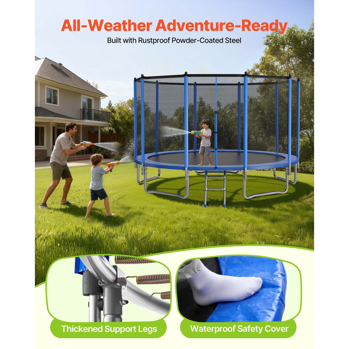 Outdoor Trampoline, 15FT Round Recreational Trampoline with Enclosure Net, ASTM Approved, Heavy Duty Trampolines, Max 470 lbs Weight Capacity, Anti-Rust Backyard Trampolines for Kids & Adults