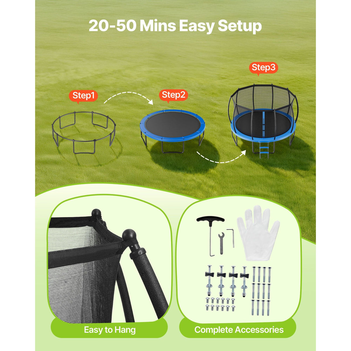 Outdoor Trampoline, 16FT Recreational Trampoline, ASTM Approved Trampolines with Enclosure Net & Thickened Pad, Max 475 lbs Weight Capacity, Anti-Rust Backyard Trampolines for Kids & Adults