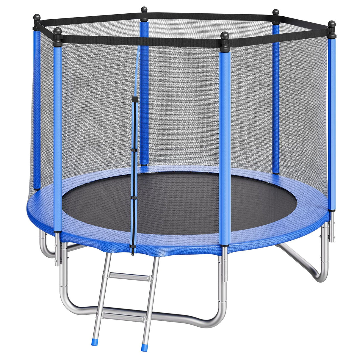 Outdoor Trampoline, 8FT Round Recreational Trampoline with Enclosure Net, ASTM Approved, Heavy Duty Trampolines, Max 265 lbs Weight Capacity, Anti-Rust Backyard Trampolines for Kids & Adults