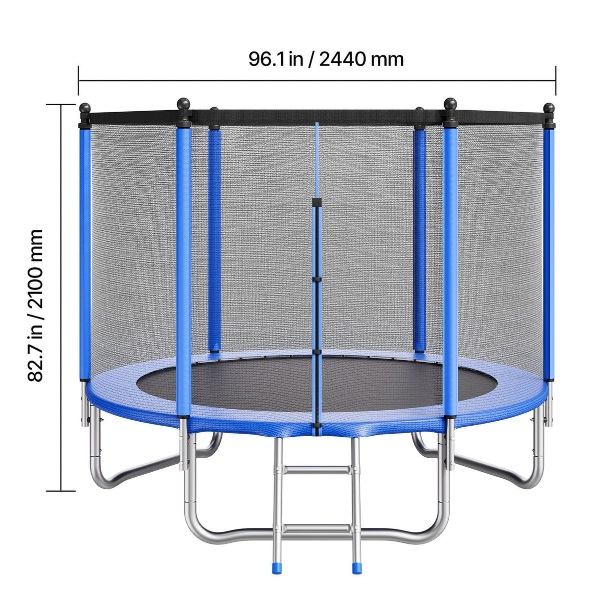 Outdoor Trampoline, 8FT Round Recreational Trampoline with Enclosure Net, ASTM Approved, Heavy Duty Trampolines, Max 265 lbs Weight Capacity, Anti-Rust Backyard Trampolines for Kids & Adults