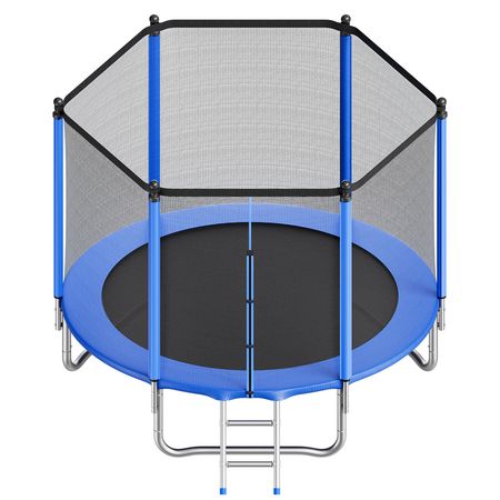 Outdoor Trampoline, 8FT Round Recreational Trampoline with Enclosure Net, ASTM Approved, Heavy Duty Trampolines, Max 265 lbs Weight Capacity, Anti-Rust Backyard Trampolines for Kids & Adults
