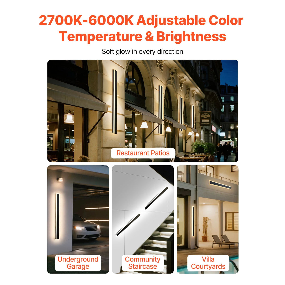 Outdoor Wall Lights, 2 Pack, 39.4 Inch Long Strip Modern Exterior Wall Sconce Light Fixtures, 2700K-6000K, IP65 Waterproof Anti-Rust, Dimmable Outside Wall Mount Lighting, for House Porch Garage