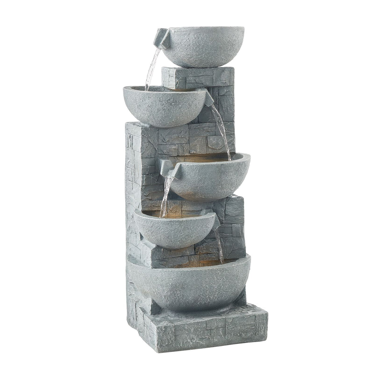 Outdoor Water Fountain, 31.5 in Height Fountain and Waterfall, 5-Tier Floor Standing Bowl-Shaped Cascading Fountains with LED Light and Pump, for Outdoor Indoor Garden, Home, Patio & Backyard