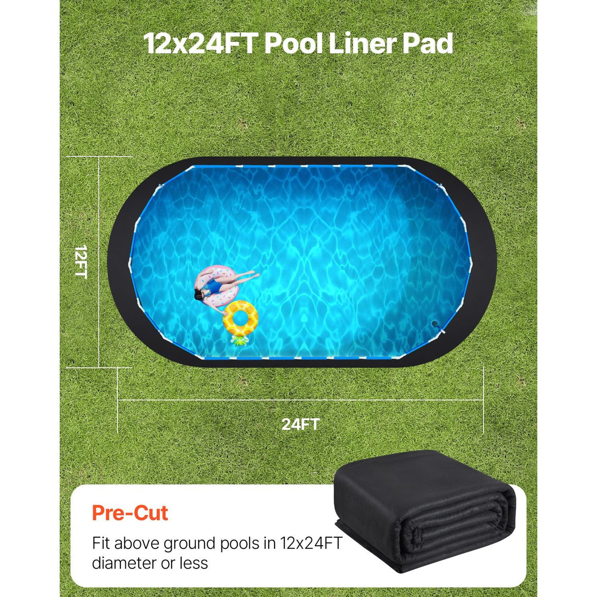 Oval Pool Liner Pad, 12 x 24 ft Pool Liner Pad for Above Ground Swimming Pools, Extra-Thick Pool Mat, Prevents Punctures, Recycled Geotextile Material Underlayment Pad, Extend Liner Life