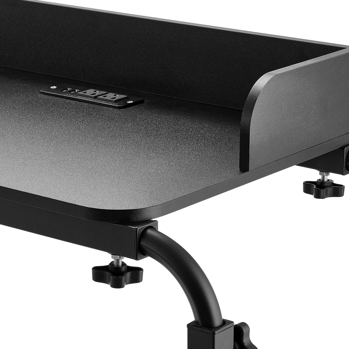 Overbed Table, Mobile Bed Side Table with 4 Wheels (2 with Brakes) and Power Socket, Height Adjustable Rolling Laptop Desk, Portable Particleboard Over Bed Desk for Home, Office, Study, Black