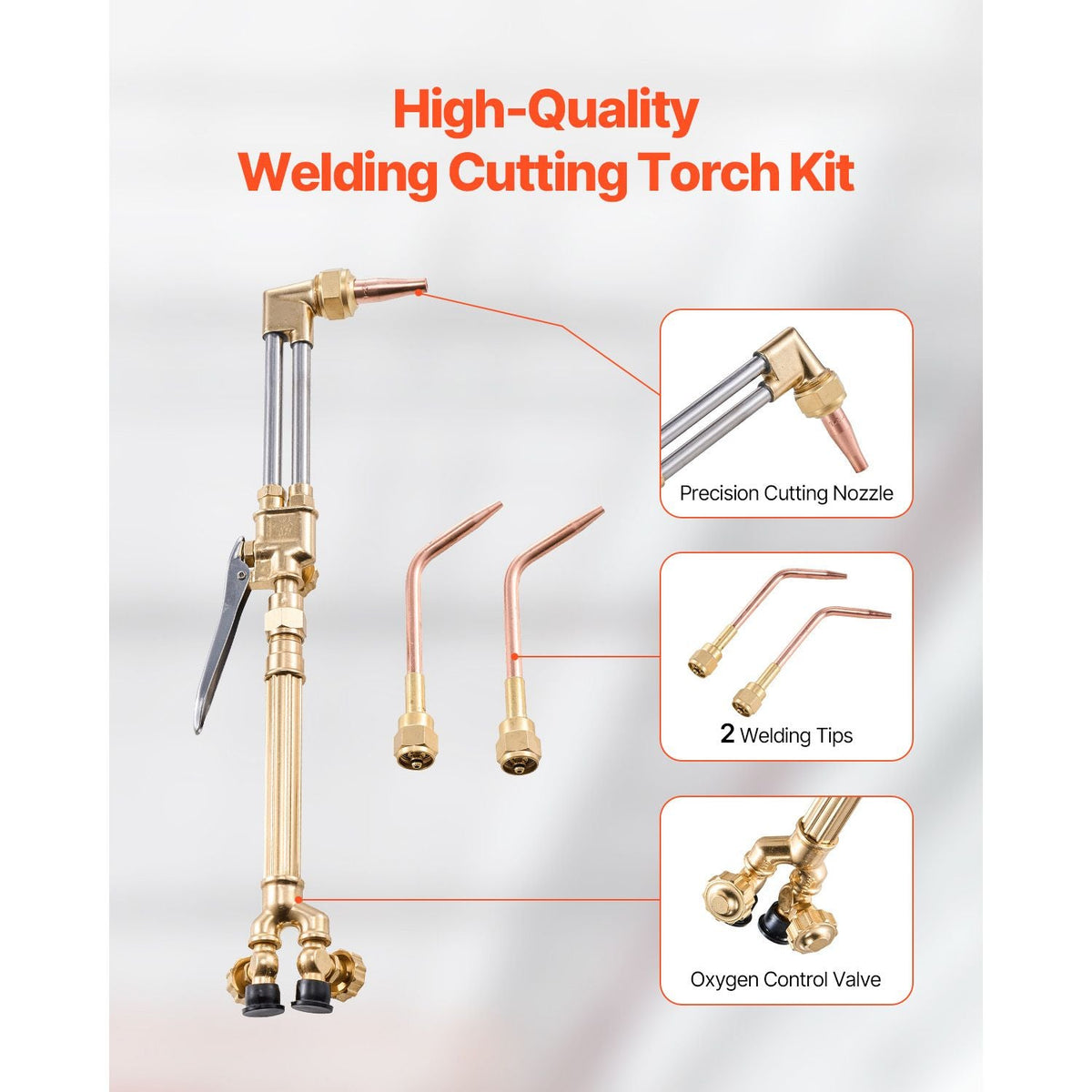 Oxygen Acetylene Torch Kit, Gas Welding Cutting Torch Kit, 14PCS Portable Oxy Acetylene Brazing Set with 177'' Twin-Hose, Cutting Nozzle, 2 Welding Tips & Cylinder Holder (without Gas Cylinder)
