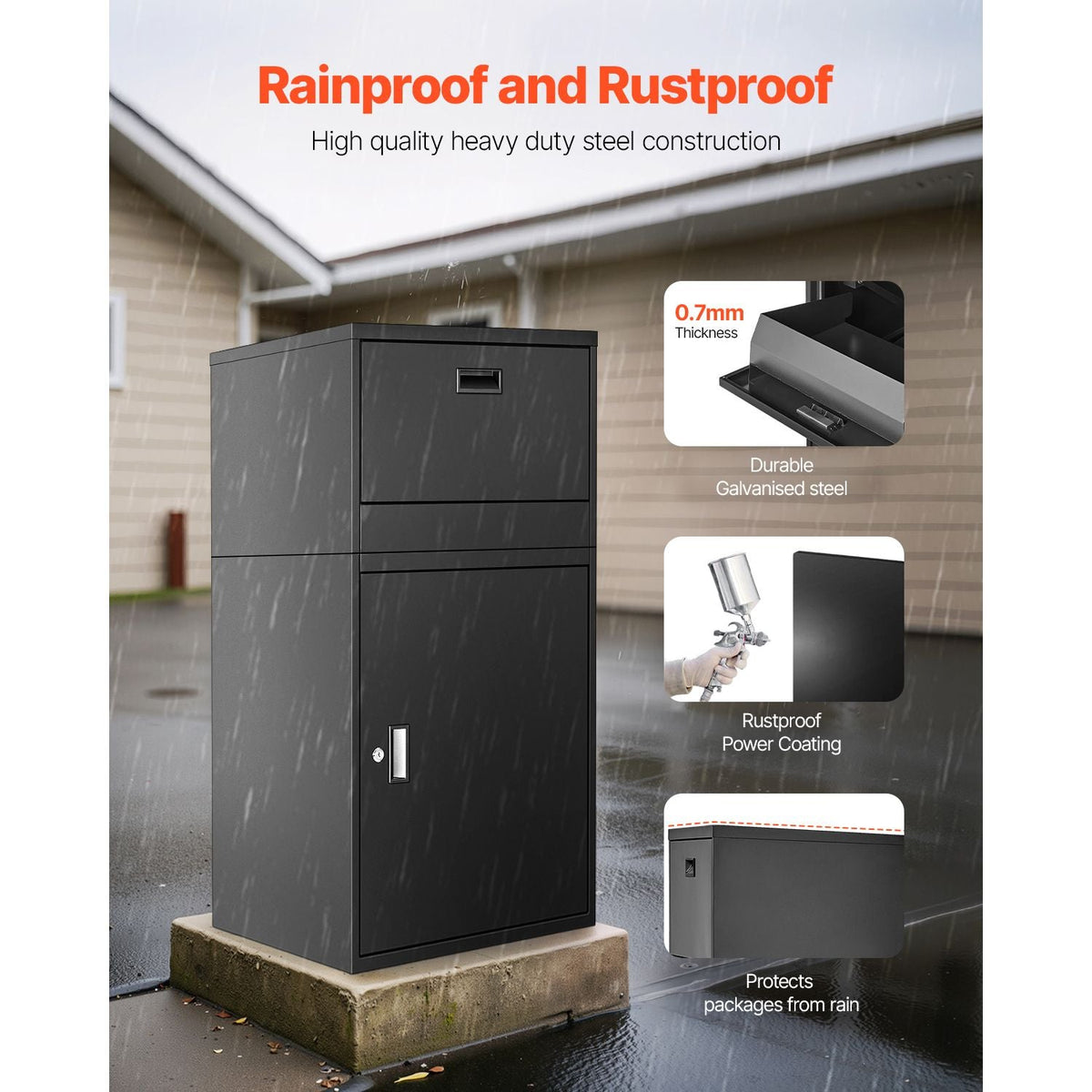 Package Delivery Boxes for Outside, 38.6 in Mailbox for Parcel with Lock, Galvanized Steel Package Drop Box with Anti-Theft Design, Weather-Resistant Package Mailbox for Home and Office, Black