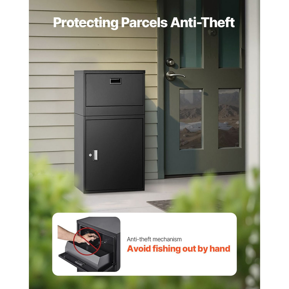 Package Delivery Boxes for Outside, 38.6 in Mailbox for Parcel with Lock, Galvanized Steel Package Drop Box with Anti-Theft Design, Weather-Resistant Package Mailbox for Home and Office, Black