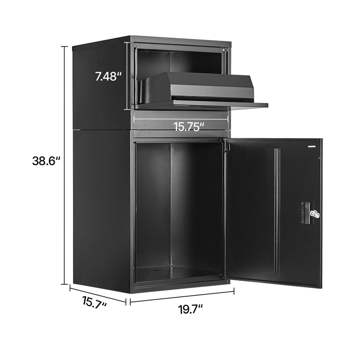 Package Delivery Boxes for Outside, 38.6 in Mailbox for Parcel with Lock, Galvanized Steel Package Drop Box with Anti-Theft Design, Weather-Resistant Package Mailbox for Home and Office, Black