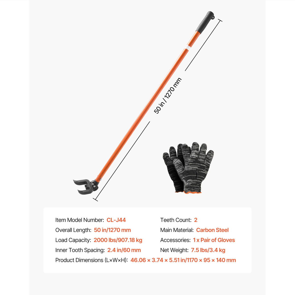 Pallet Buster Tool, 44 Inch Carbon Steel Handle Wrecking Pry Bar, 2000 lbs Weight Capacity, Heavy Duty Deck Board Removal Tool, Breaker Bar for Flooring, Framing, Roofing, Trim, Drywall