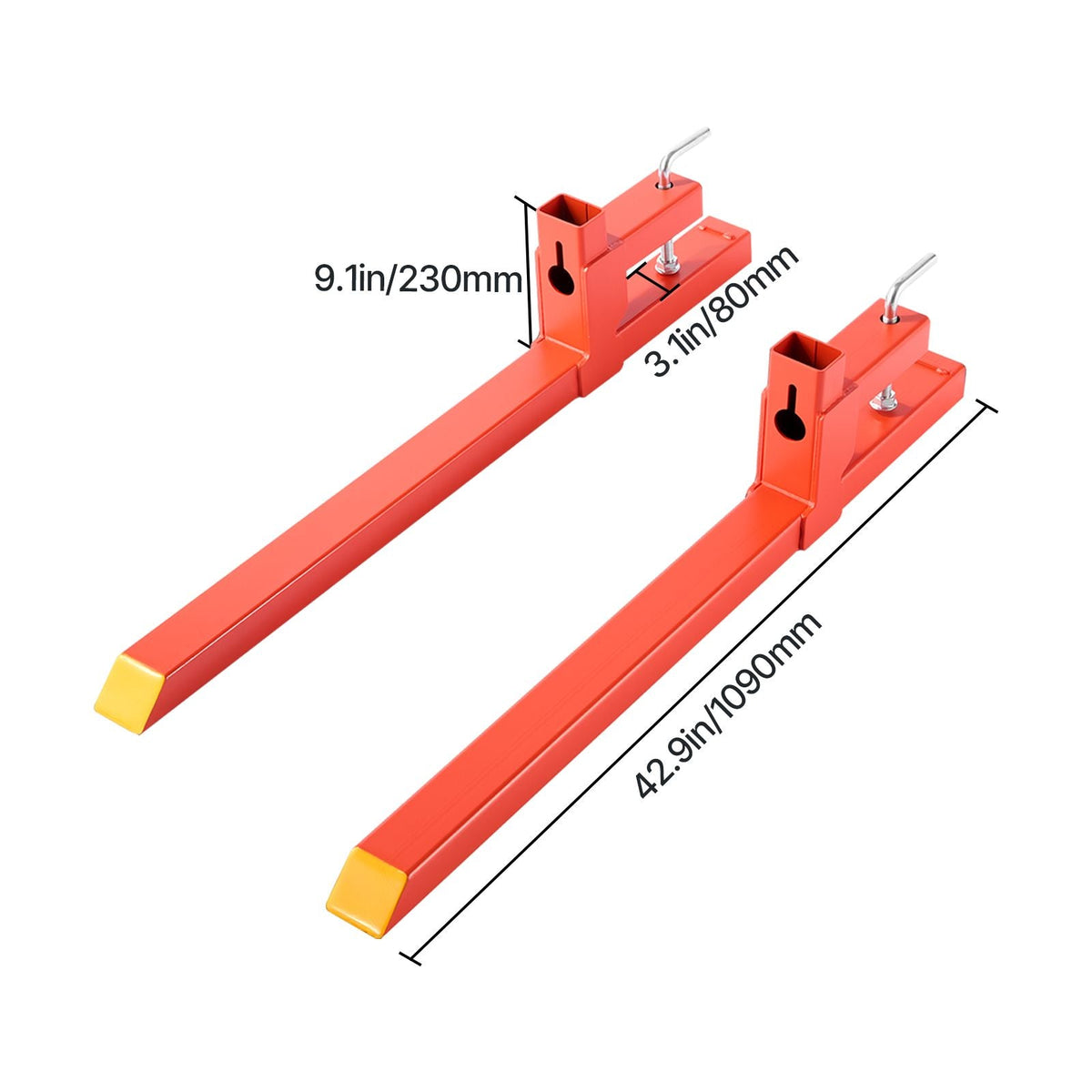 Pallet Forks, 2000 lbs Clamp on Pallet Forks, 43-Inch Total Length Heavy-Duty Quick Attach Tractor Fork Compatible with Tractor Attachments, Loader Bucket, and Skid Steer, Orange