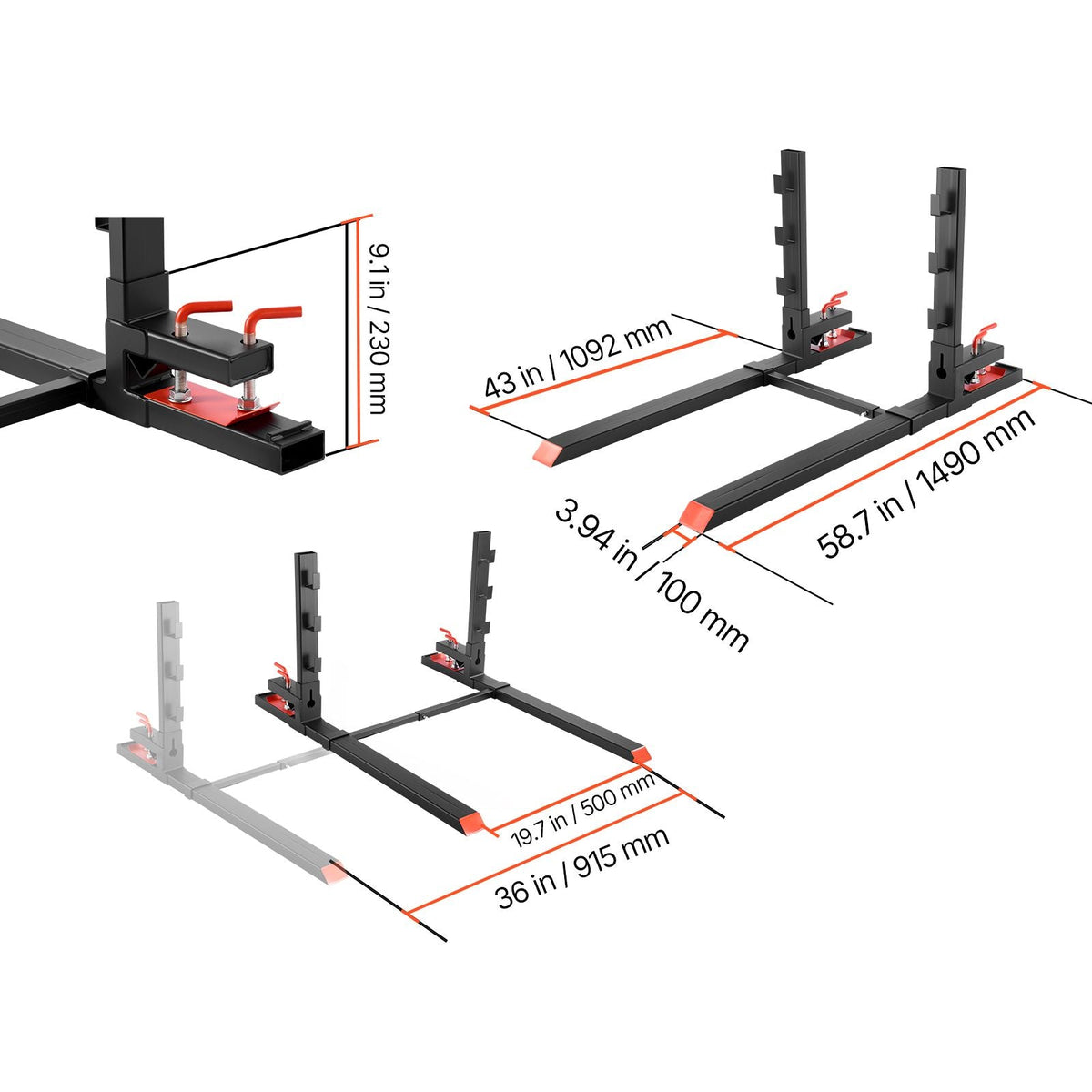 Pallet Forks, 4000 lbs Clamp on Pallet Forks, 60-Inch Total Length Heavy-Duty Tractor Fork with Anti-Tilt Bar & Adjustable Stabilizer Bar, Fit for Loader Bucket Skid Steer Tractor, Black