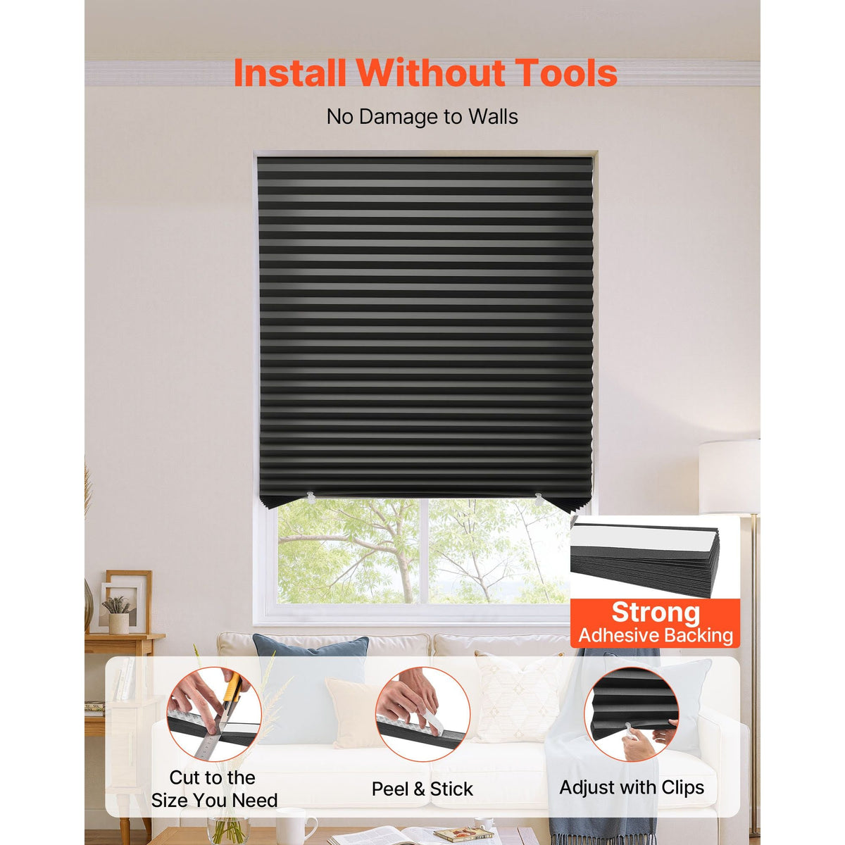 Paper Blinds, 6 Pack, 36 in x 72 in, Temporary Blackout Pleated Paper Shades, No Tools No Drilling, Pleated Blinds with Adhesive, Easy to Cut and install, for Indoor Windows, Kitchen, Bedroom