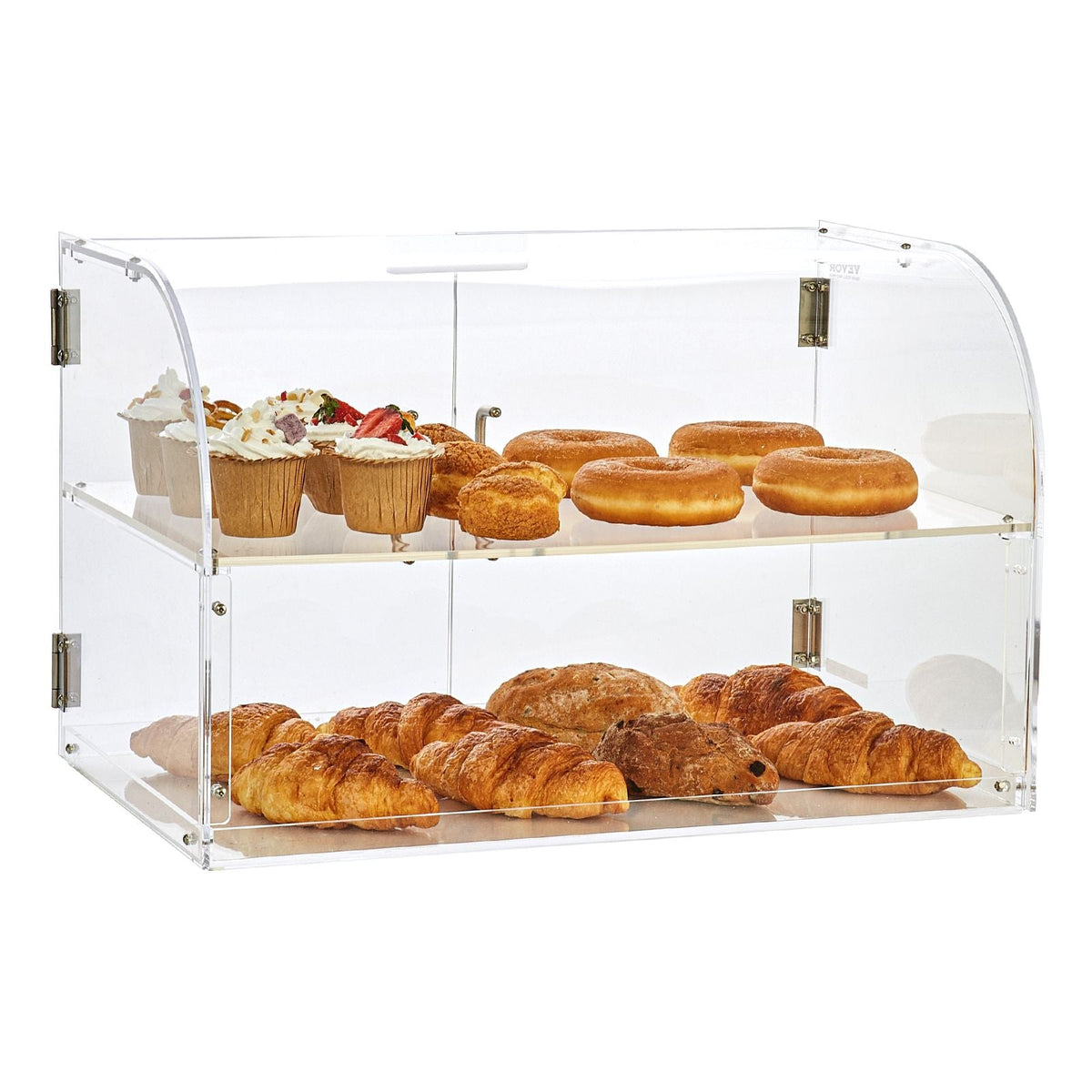Pastry Display Case, 2-Tier Commercial Countertop Bakery Display Case, Acrylic Display Box with Rear Door Access & Removable Shelves, Keep Fresh for Donut Bagels Cake Cookie, 22"x14"x14"