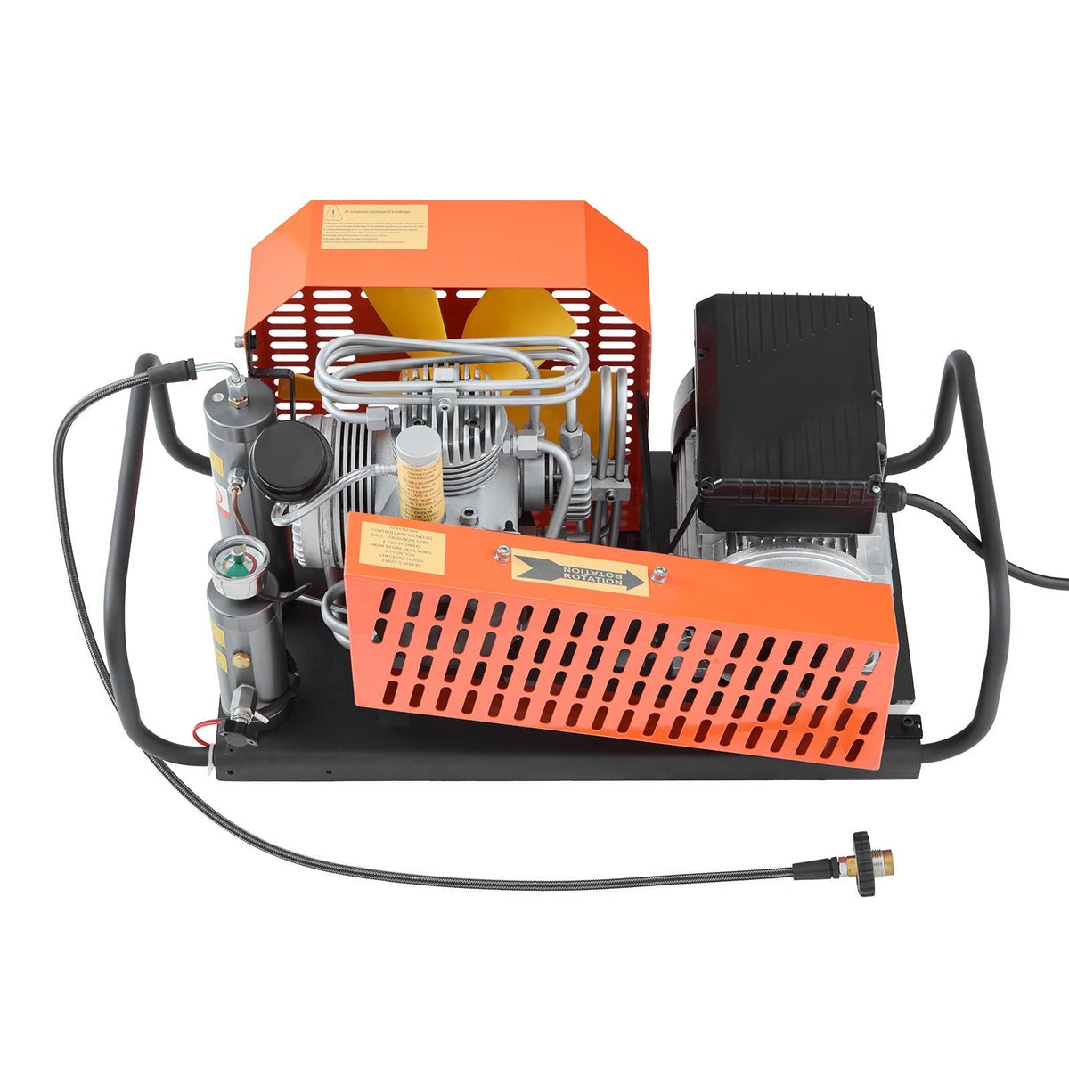 PCP Air Compressor, 4500PSI/30Mpa Diving Scuba Tank Air Compressor, 60 L/min Four-Cylinder Auto Stop PCP Rifle Compressor Pump with Fan Cooling System for Scuba Tanks, Paintball, Firefighting