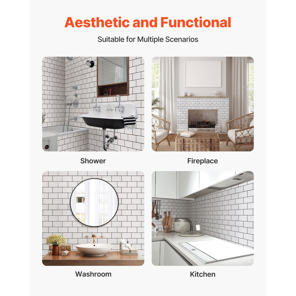 Peel and Stick Backsplash 10-Sheet, 12 x 12 x 0.78 inch / 305 x 305 x 2.0 mm Self-Adhesive Wall Tiles, Stick on Subway Tile Backsplash for Kitchen, 3D Back Splashes for Bathroom, Tile-Look
