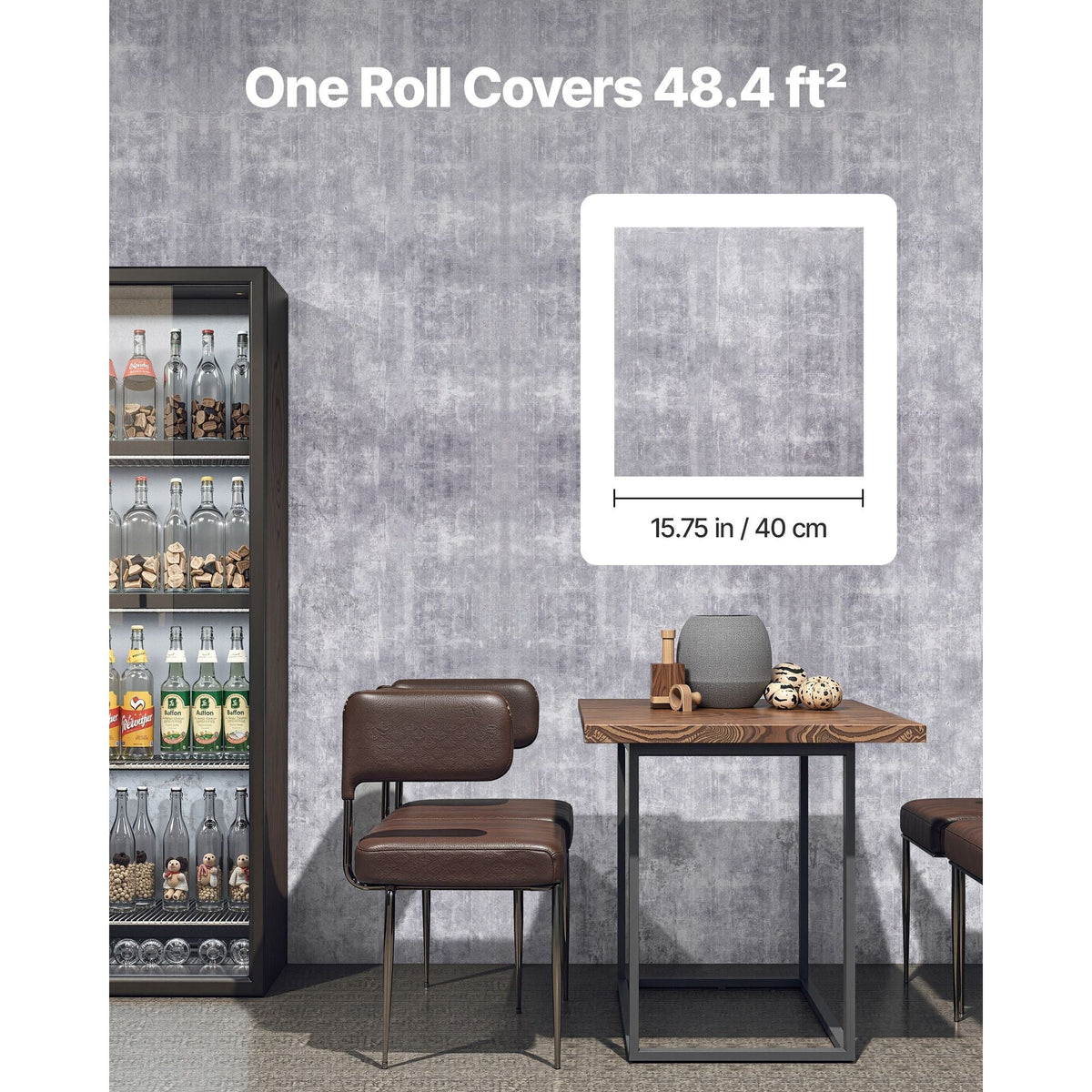 Peel and Stick Wallpaper, 15.7 x 590.5 inch Contact Paper Waterpoof Self Adhesive, Easy to Clean Wall Decorative Vinyl Roll for Bedroom Kitchen Bathroom Office,Dark Gray Industrial Style