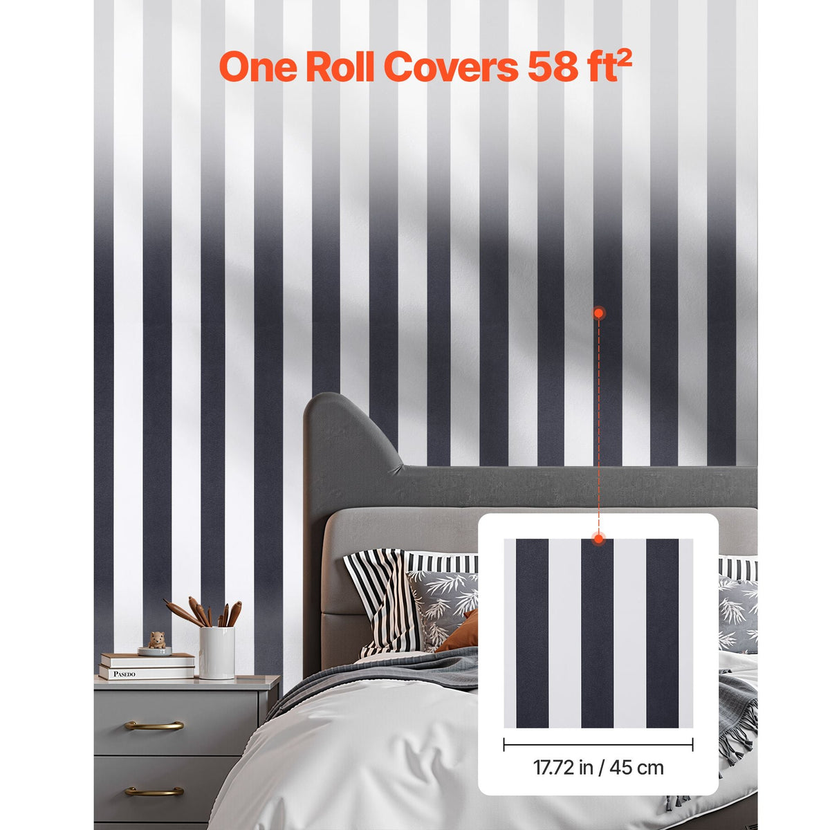 Peel and Stick Wallpaper, 17.7 x 590.5 inch Contact Paper Black White Modern Geometric Waterpoof Self Adhesive, Easy to Clean Wall Decorative Vinyl Roll for Bedroom Kitchen Bathroom Office