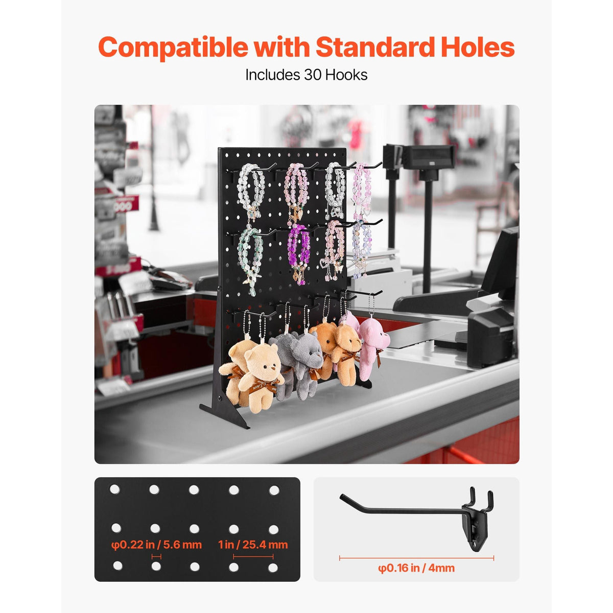 Pegboard Display Stand, 17 x 13 Inch Tabletop Pegboard Display Stand with 30 Hooks, Thickened Cold-Rolled Steel Peg Board Panel for Grocery, Retail Store and Jewelry Shop, Black (2 PCS)