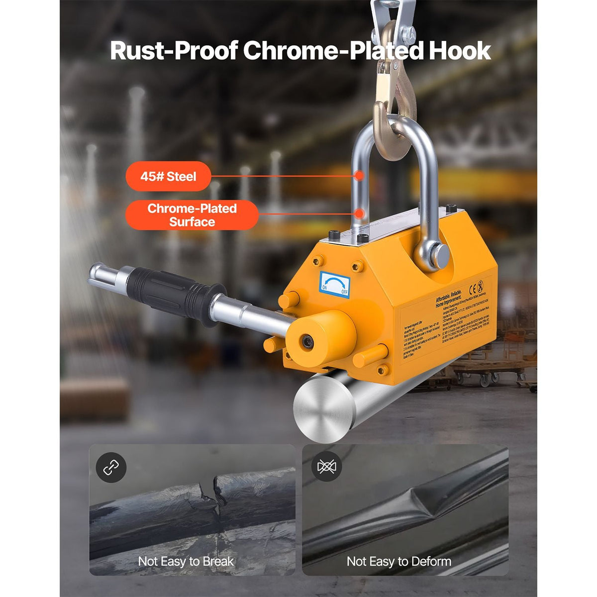 Permanent Magnetic Lifter, 880 lbs Pulling Capacity, Heavy Duty N42 Neodymium Lifting Magnet with Release Handle and Steel Hook, Used in Shop Crane and Hoist, for Lifting Plate Steel, Board