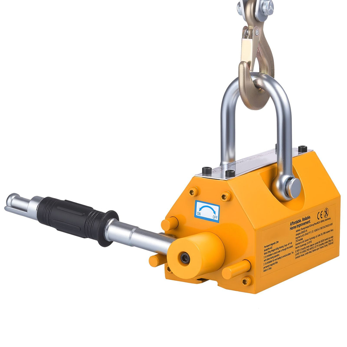 Permanent Magnetic Lifter, 880 lbs Pulling Capacity, Heavy Duty N42 Neodymium Lifting Magnet with Release Handle and Steel Hook, Used in Shop Crane and Hoist, for Lifting Plate Steel, Board