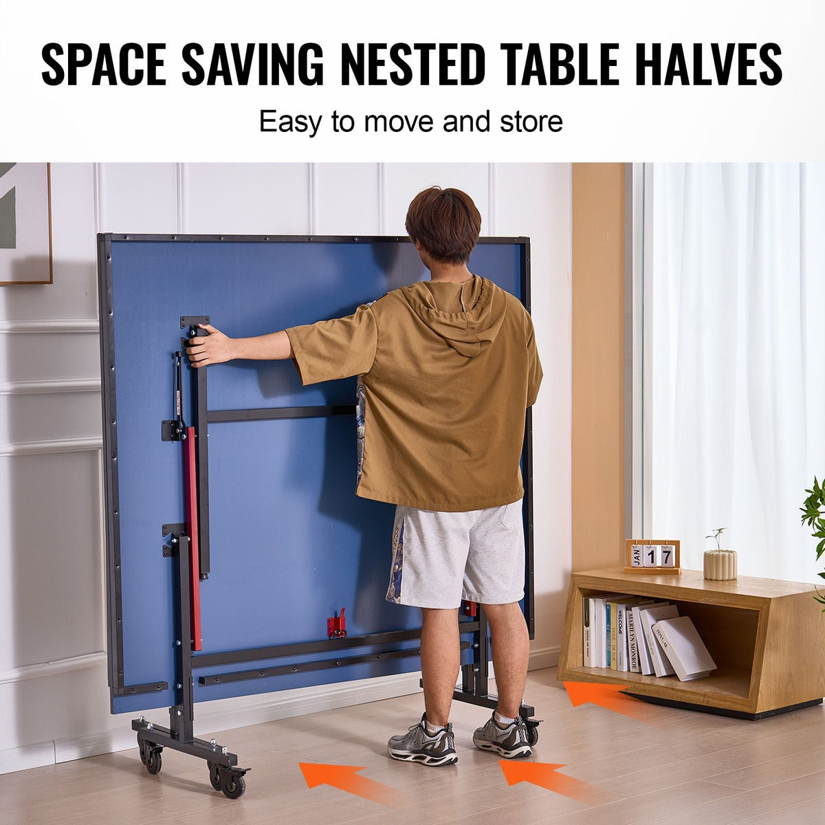 Ping Pong Table, Professional Table Tennis Game, Indoor MDF Portable Table Tennis Table, Foldable Ping Pong Table with Quick Clamp Net and Lockable Wheel, 10 Minute Easy Assembly, 18mm Tabletops