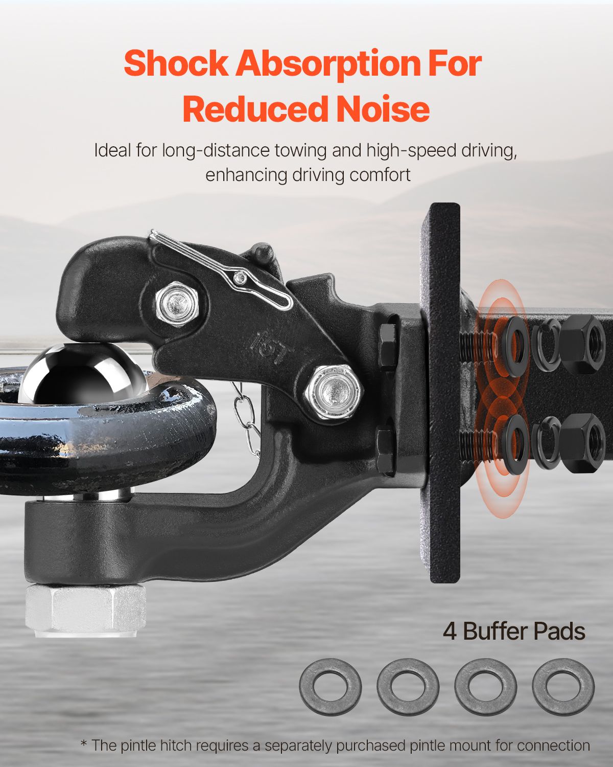 Pintle Hook, 30000 lbs Towing Capacity, Trailer Hitches Receiver Hook Combination 2-5/16-inch Hitch Ball, Fits 2.5 to 3-inch Lunette Ring with Mounting Kit, Wear-resistant, Black Powder Coat