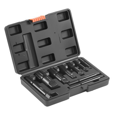 Pipe Extractor Set, 9 Pieces Heavy Duty Steel Broken Pipe Extractors, with Solid Storage Case, Cr-Mo Steel for Removing 1/8" to 1" Damaged Threaded Pipes and Fittings, for Plumbers Mechanics DIY