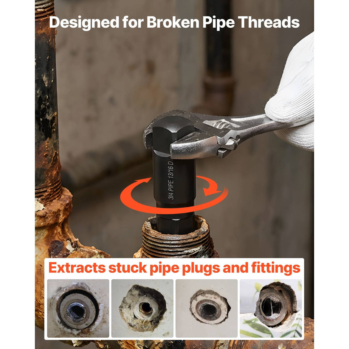 Pipe Extractor Set, 9 Pieces Heavy Duty Steel Broken Pipe Extractors, with Solid Storage Case, Cr-Mo Steel for Removing 1/8" to 1" Damaged Threaded Pipes and Fittings, for Plumbers Mechanics DIY