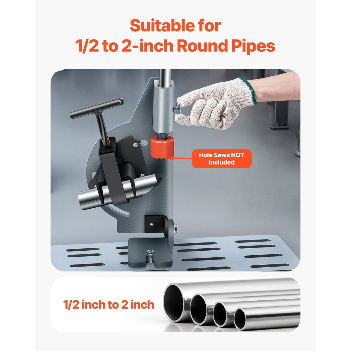 Pipe Notcher, Tubing Notcher for 1/2 to 2-inch Pipes, Pipe & Tube Notcher with 0 to 60° Adjustable Angle for Metal, PVC, Wood Pipes, Ideal for Repair Shops, Home Projects, Metalworking