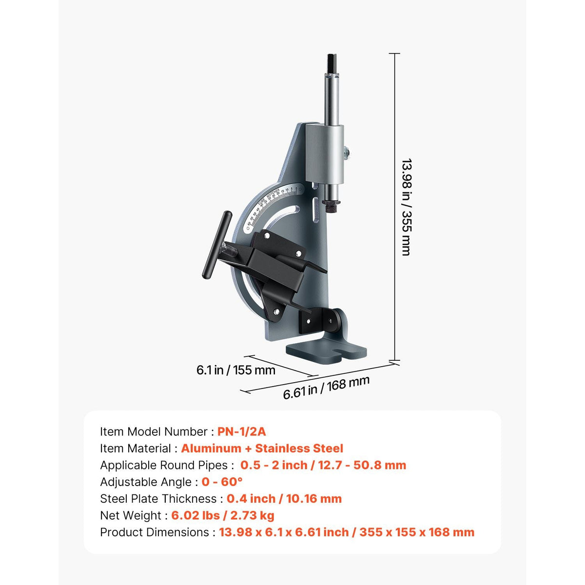 Pipe Notcher, Tubing Notcher for 1/2 to 2-inch Pipes, Pipe & Tube Notcher with 0 to 60° Adjustable Angle for Metal, PVC, Wood Pipes, Ideal for Repair Shops, Home Projects, Metalworking