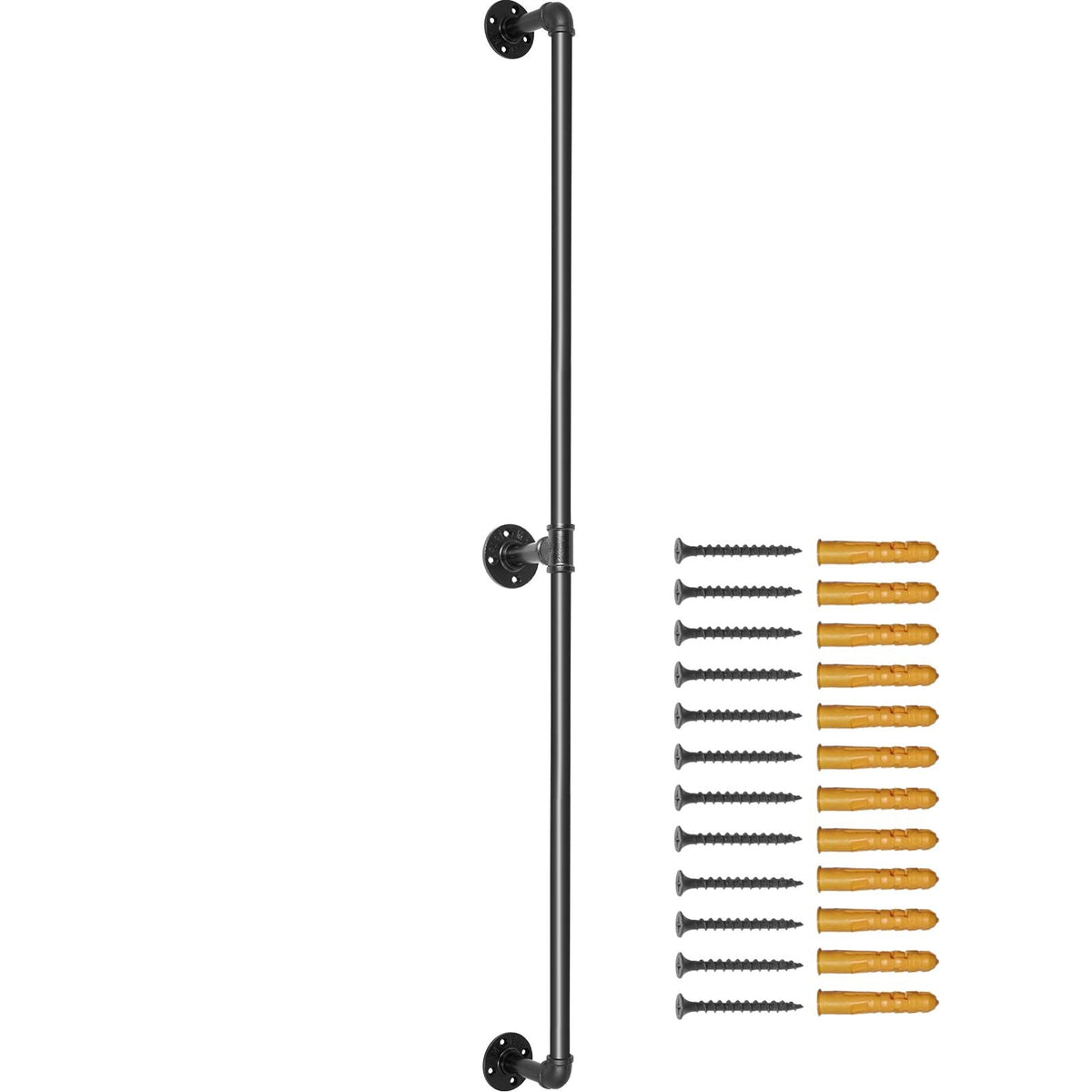 Pipe Stair Handrail, 5FT Staircase Handrail, 440LBS Load Capacity Carbon Steel Pipe Handrail, Industrial Pipe Handrail with Wall Mount Support, Round Corner Wall Handrailings for Indoor, Outdoor