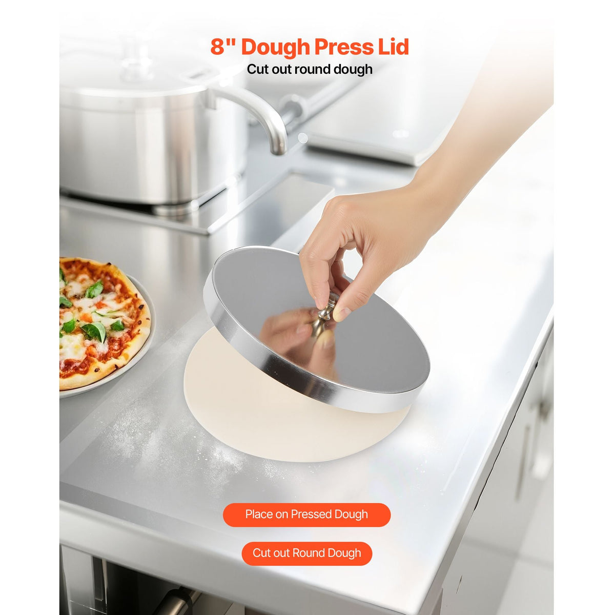 Pizza Dough Roller Sheeter, 3-14 Inch Automatic Stainless Steel Pizza Press, Commercial Electric 370W Pasta Maker Machine, 260 pcs Per Hour, Adjustable Thickness, with Dough Press Lid