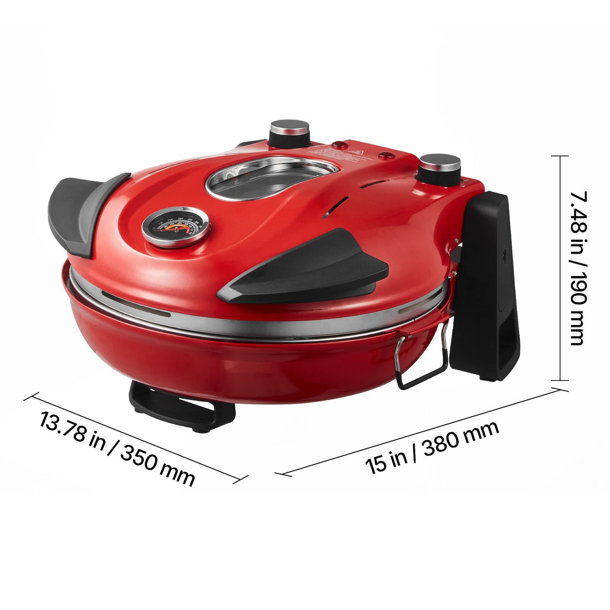 Pizza Oven, 12 in Electric Pizza Maker, 1200W Electric Pizzas Cooker with Cordierite Stone, 5-Mode Temperature Control, Viewing Window for Precise Cooking, Heats up to 788 ˚F, for Home (Red)