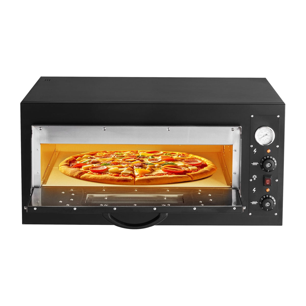 Pizza Oven Electric, 24" Commercial Countertop Pizza Oven, 842 Fahrenheit Max Temp, 4200W Indoor Pizza Maker with Thermometer, Dual Temp Control Knob, Even Heat Pizza Cooker